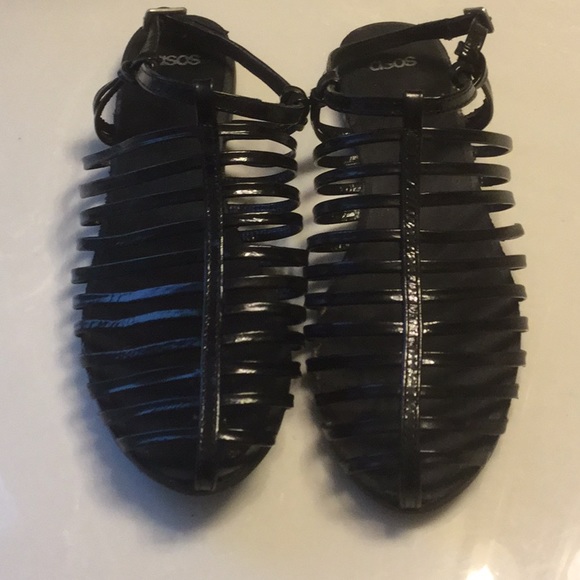 ASOS black patent gladiator flats SZ7 - Picture 4 of 6